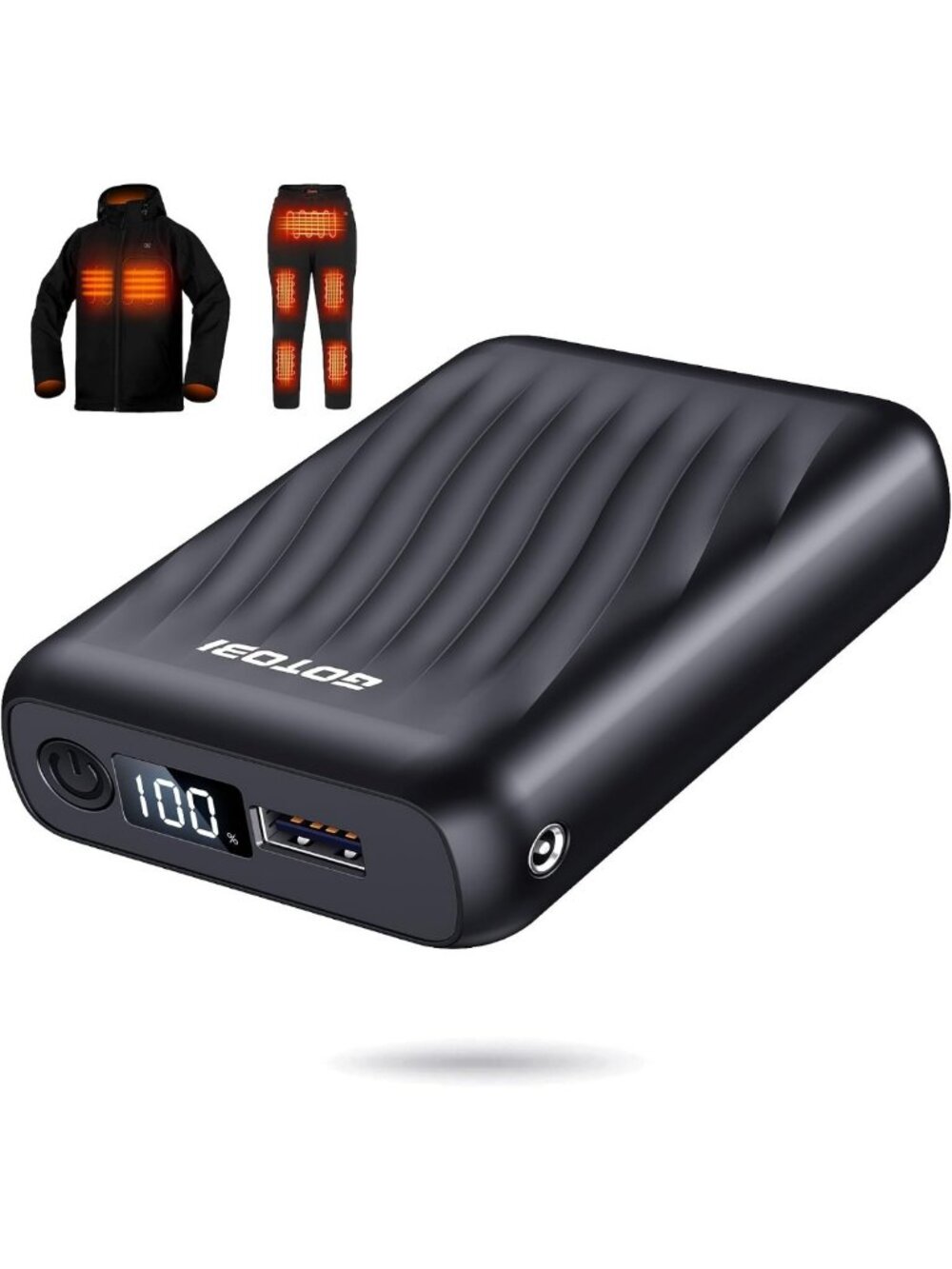 12V 18400mAh Heated Jacket Battery Pack - Power Bank with LED Display & Adapters